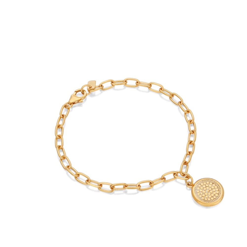 Anna Beck Classic Smooth Rim Charm Bracelet - Gold new with pouch